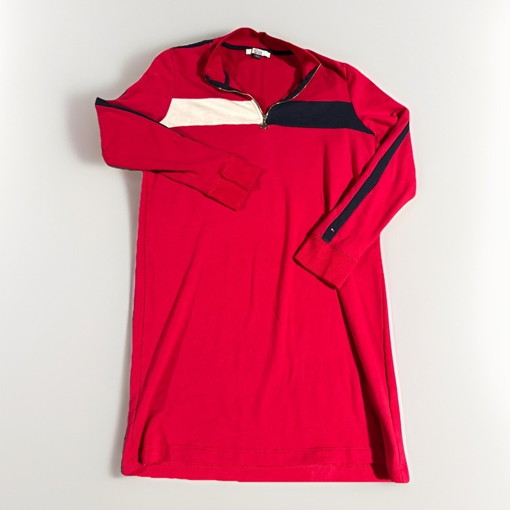 Tommy Hilfiger Womens Size Large Red Soft Long Sleeve Sweatshirt Knit Dress - Picture 1 of 6